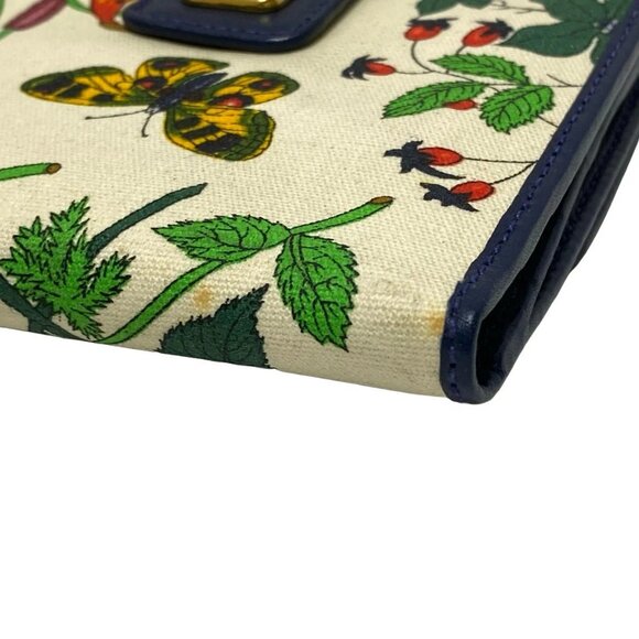 GUCCI Old Gucci/Flora - Cream Navy Multi Canvas Leather Double-hook Wallet - Picture 7 of 7